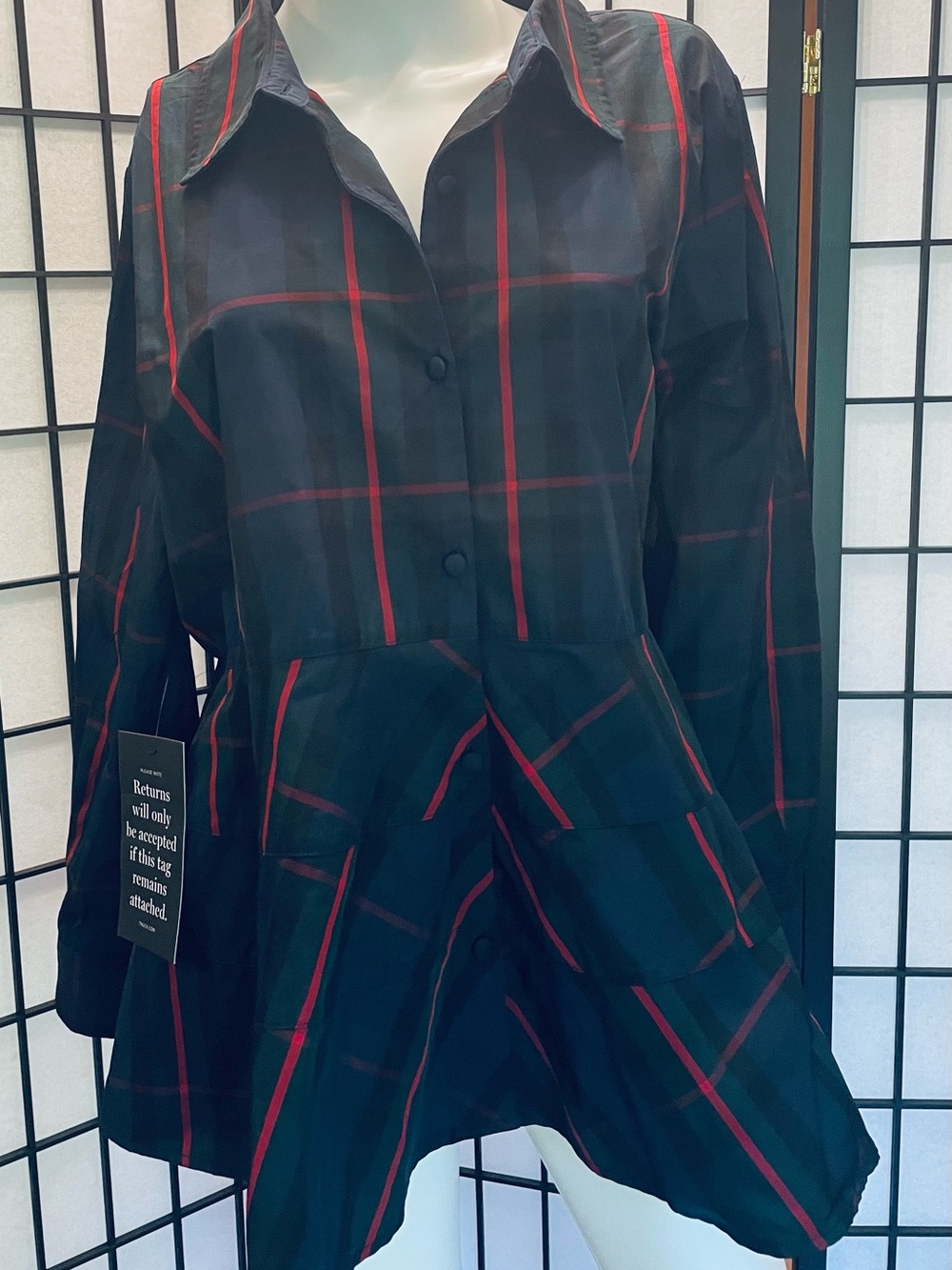 Pomander Place Black Plaid Peplum Top Size XL